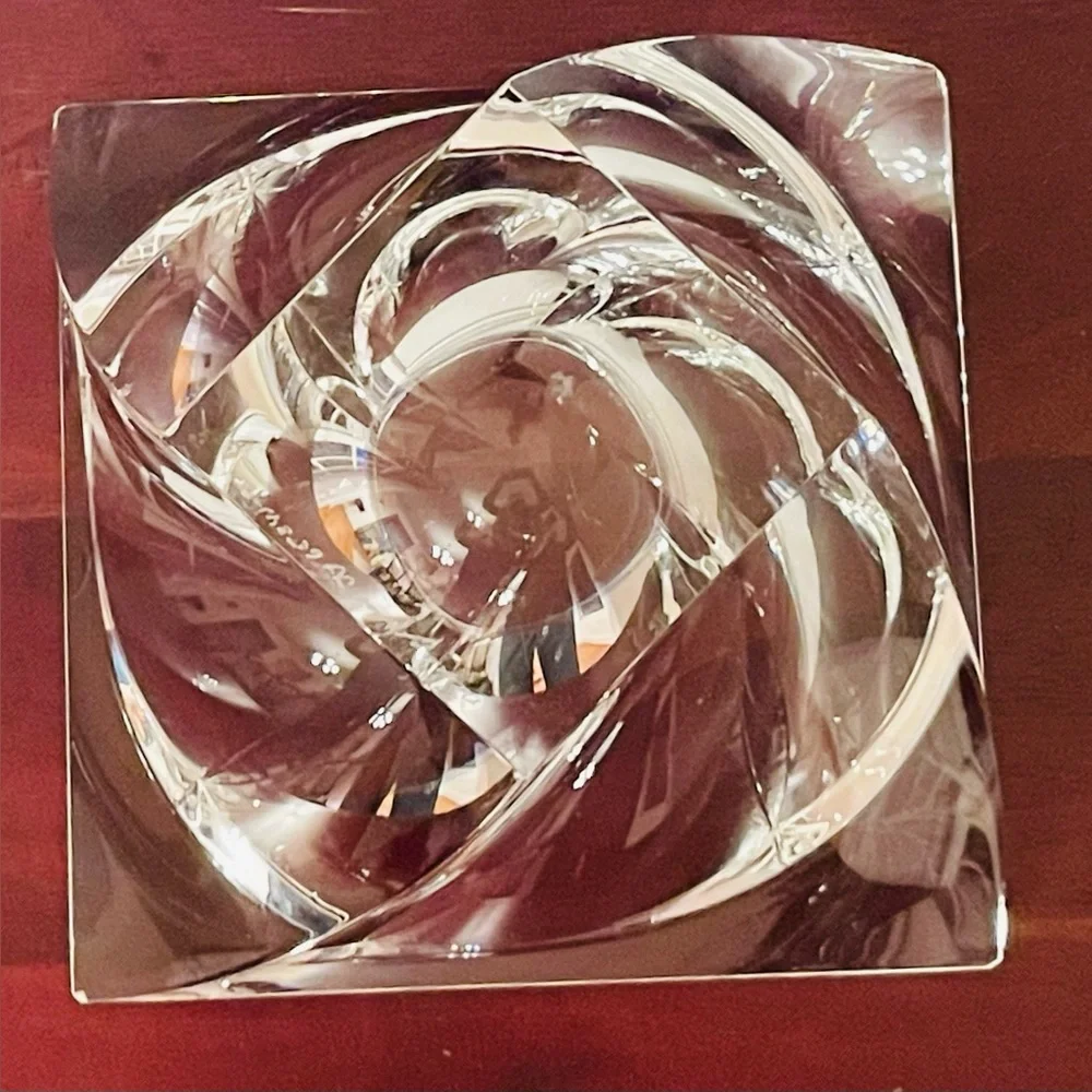 Stunning Vintage Orrefors Sweden Mid-Century Crystal Tornado Heavy Bowl 7 Inch